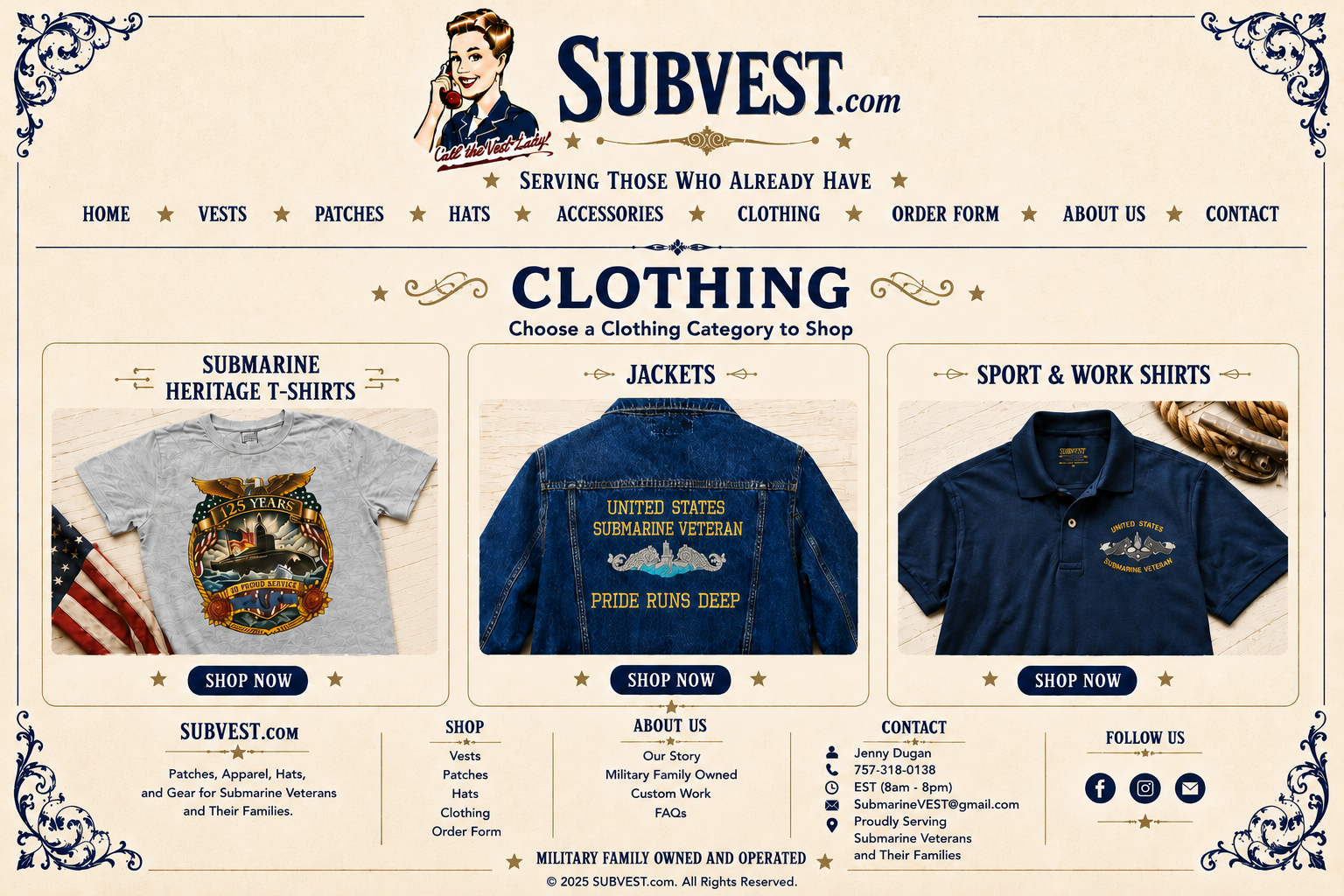 SUBVEST Clothing — choose Submarine Heritage T-Shirts, Jackets, or Sport and Work Shirts